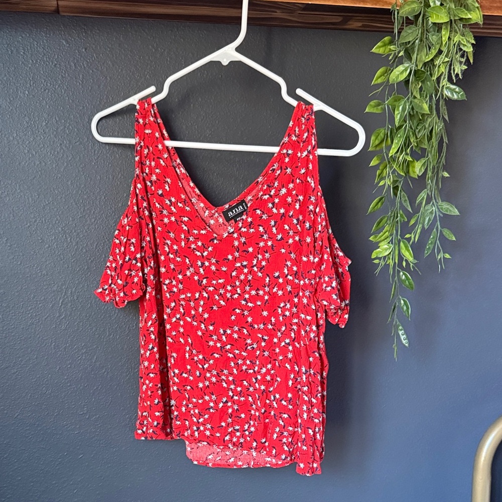 Ana Red Floral Cold Shoulder Blouse